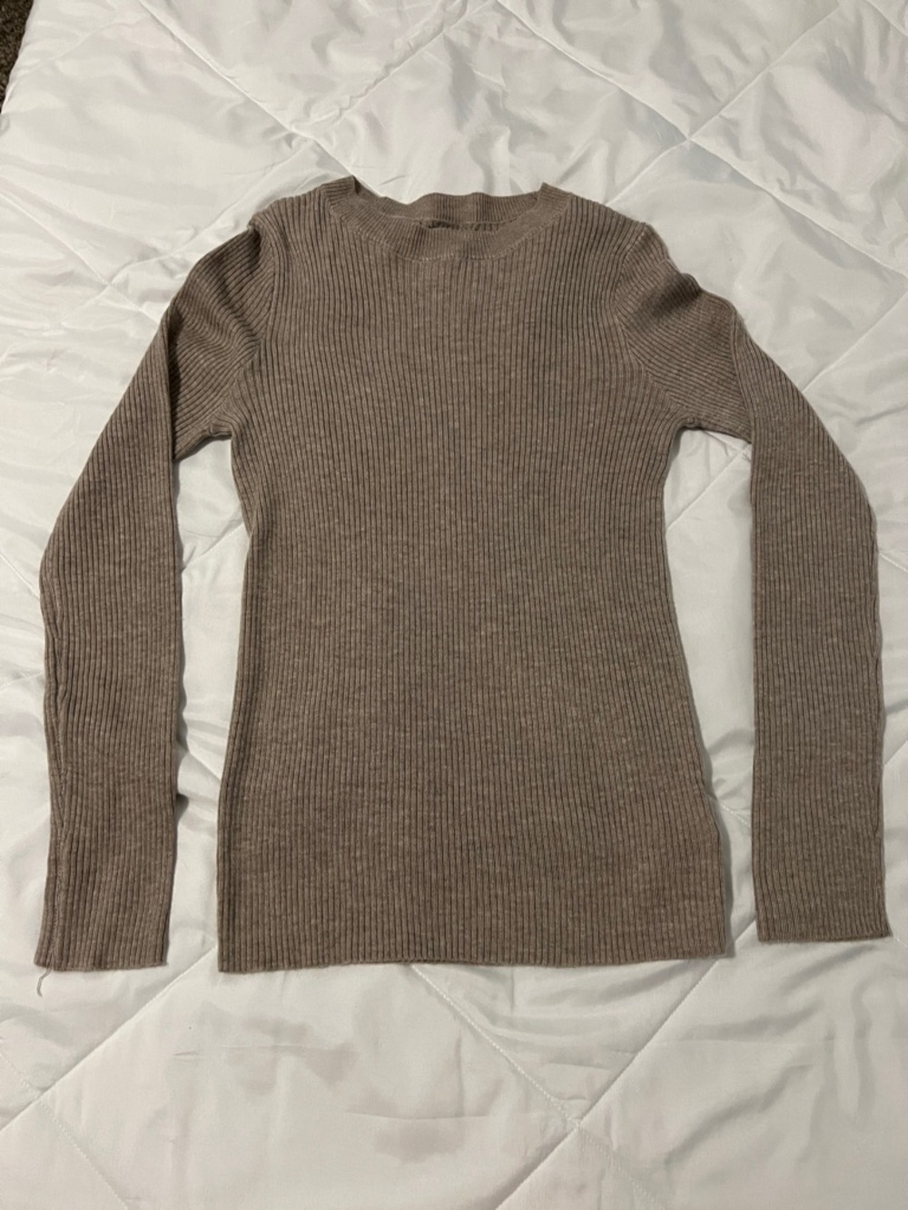 MOTF Slim Ribbed Crewneck Sweater in Taupe Brown